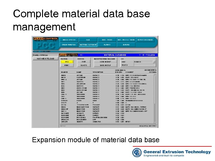 Complete material data base management Expansion module of material data base 