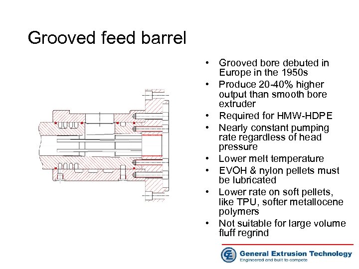 Grooved feed barrel • Grooved bore debuted in Europe in the 1950 s •