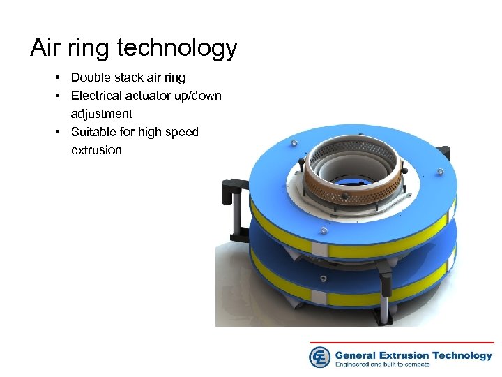 Air ring technology • Double stack air ring • Electrical actuator up/down adjustment •