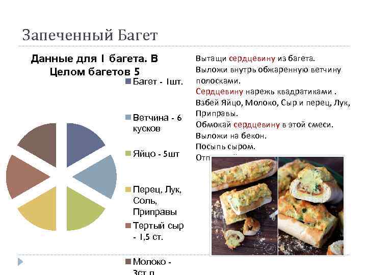 Запеченный Багет Данные для 1 багета. В Целом багетов 5 Багет - 1 шт.