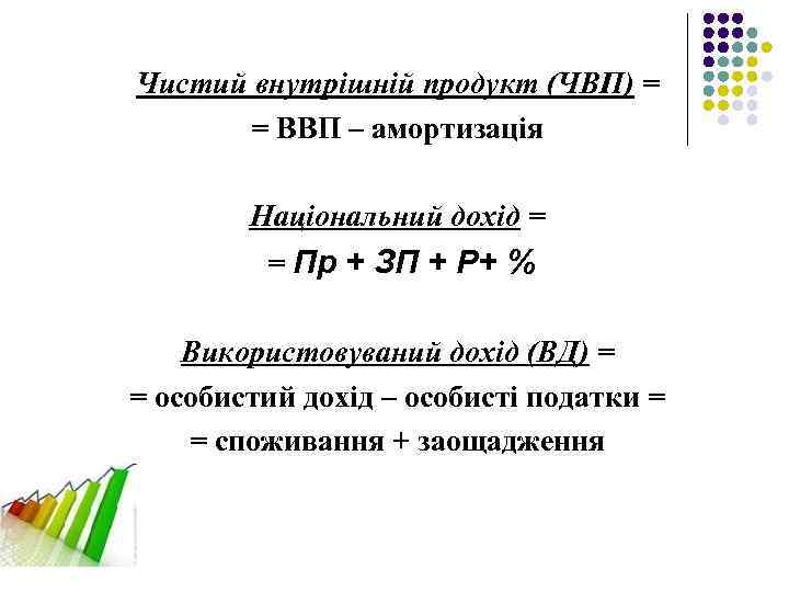 Чистий внутрішній продукт (ЧВП) = = ВВП – амортизація Національний дохід = = Пр