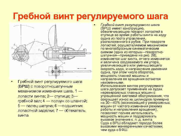 Гребной винт регулируемого шага • • Гребной винт регулируемого шага (ВРШ) с поворотношатунным механизмом