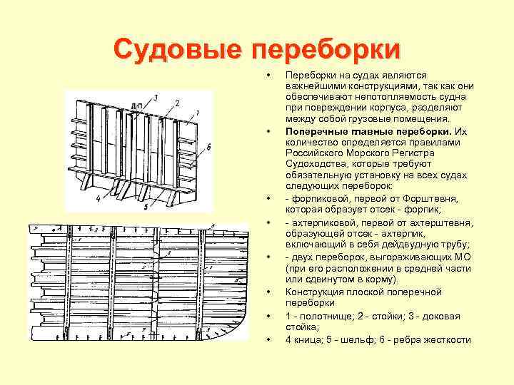 Судовые переборки • • Переборки на судах являются важнейшими конструкциями, так как они обеспечивают