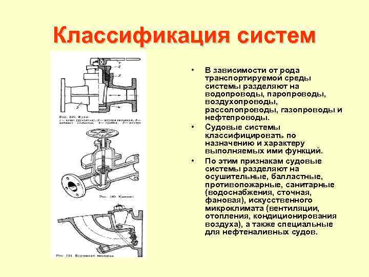 Классификация систем • • • В зависимости от рода транспортируемой среды системы разделяют на