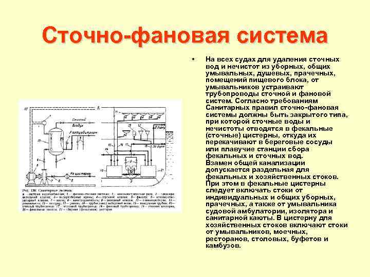 Сточно фановая система • На всех судах для удаления сточных вод и нечистот из