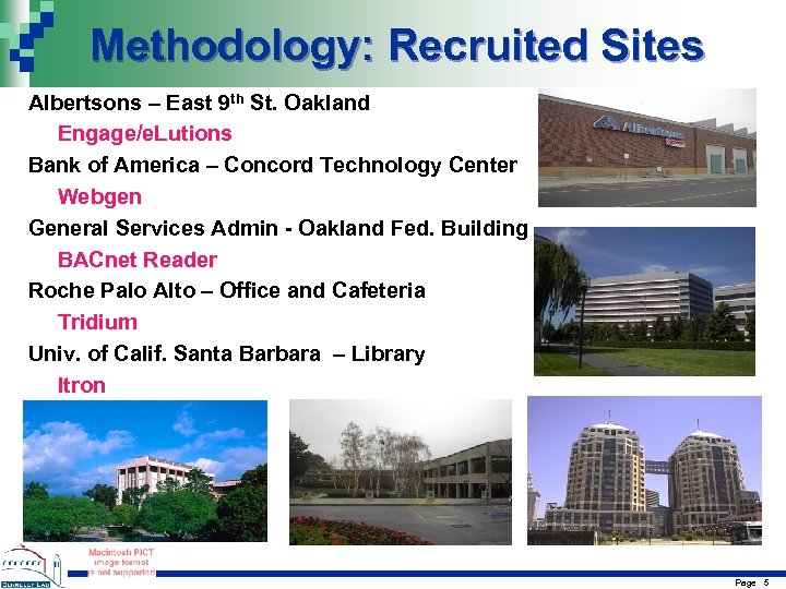 Methodology: Recruited Sites Albertsons – East 9 th St. Oakland Engage/e. Lutions Bank of