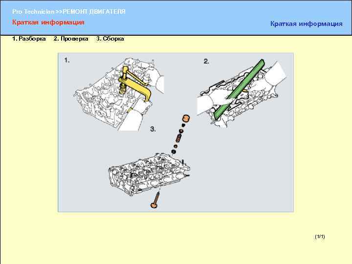 Pro Technician >>РЕМОНТ ДВИГАТЕЛЯ Краткая информация 1. Разборка 2. Проверка Краткая информация 3. Сборка