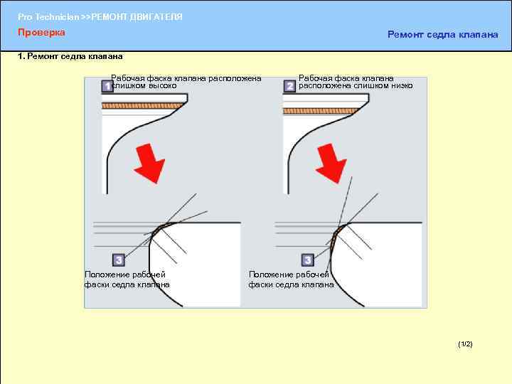 Pro Technician >>РЕМОНТ ДВИГАТЕЛЯ Проверка Ремонт седла клапана 1. Ремонт седла клапана Рабочая фаска