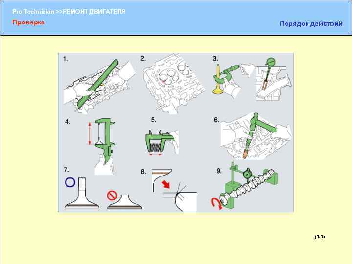 Pro Technician >>РЕМОНТ ДВИГАТЕЛЯ Проверка Порядок действий (1/1) (1/2) 