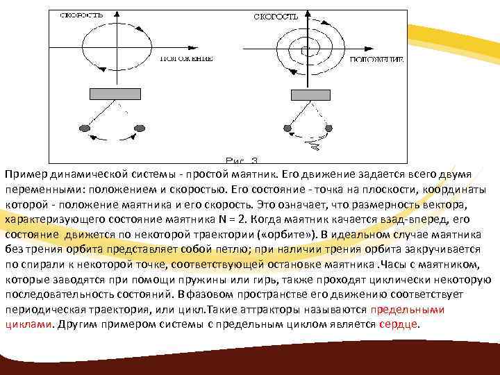 Пример динамической системы - простой маятник. Его движение задается всего двумя переменными: положением и