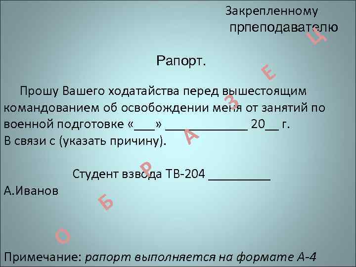 Рапорт на освобождение от служебных обязанностей по болезни военнослужащего образец