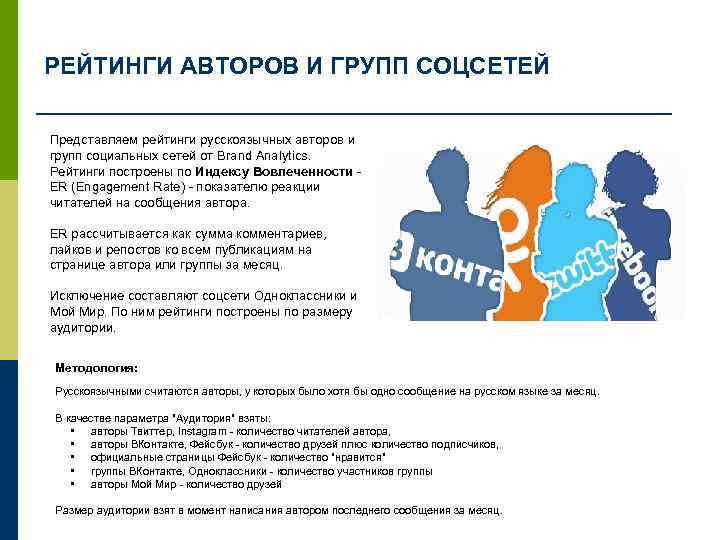 РЕЙТИНГИ АВТОРОВ И ГРУПП СОЦСЕТЕЙ Представляем рейтинги русскоязычных авторов и групп социальных сетей от