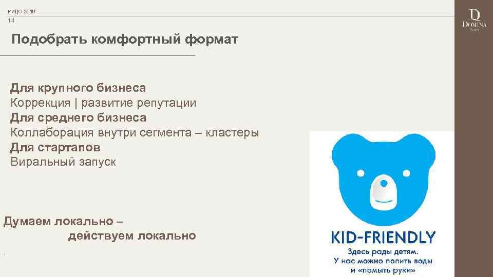 PИДО 2016 14 Подобрать комфортный формат Для крупного бизнеса Коррекция | развитие репутации Для