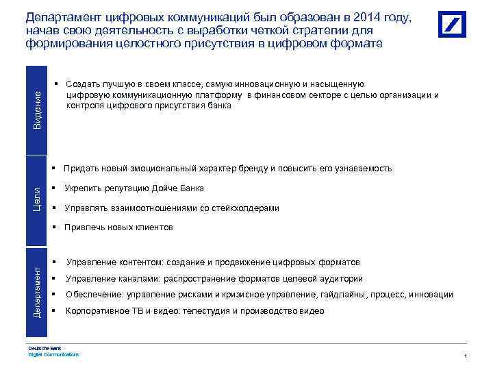 Видение Департамент цифровых коммуникаций был образован в 2014 году, начав свою деятельность с выработки