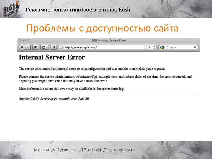 Рекламно-консалтинговое агентство Rush Проблемы с доступностью сайта Москва ул. Бутлерова 17 б m: oleg@rush-agency.