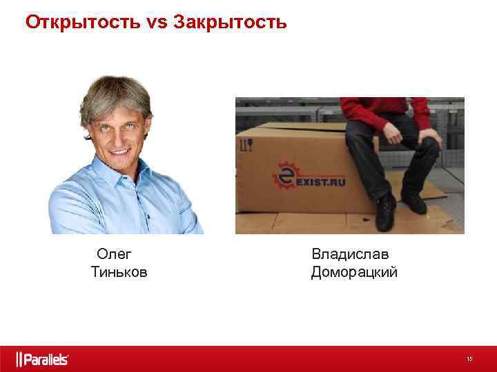 Открытость vs Закрытость Олег Тиньков Владислав Доморацкий 15 