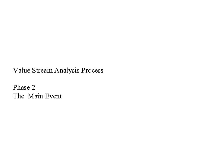 Value Stream Analysis Process Phase 2 The Main Event 
