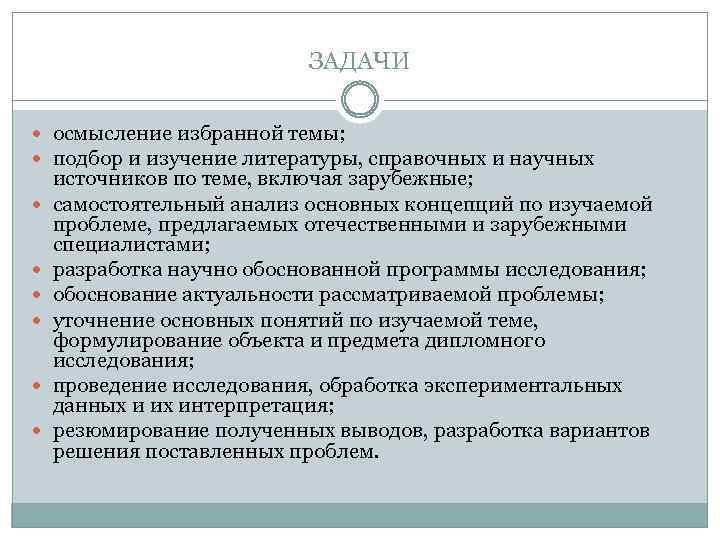 ЗАДАЧИ осмысление избранной темы; подбор и изучение литературы, справочных и научных источников по теме,