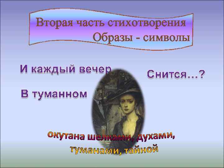 Образы стихотворения. Символы в стихотворении незнакомка. Символические образы незнакомка. Обращ-символы в стихал.