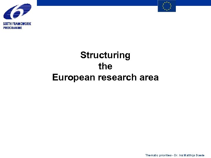 Structuring the European research area Thematic priorities - Dr. Inz Matthijs Soede 