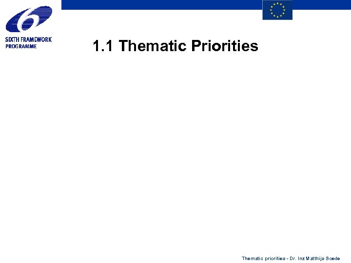1. 1 Thematic Priorities Thematic priorities - Dr. Inz Matthijs Soede 