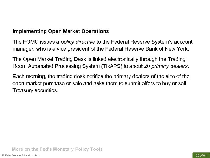 Implementing Open Market Operations The FOMC issues a policy directive to the Federal Reserve