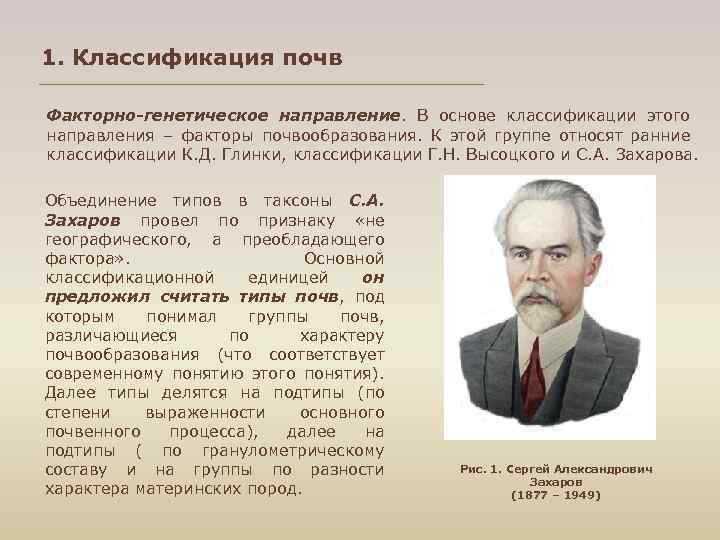 1. Классификация почв Факторно-генетическое направление. В основе классификации этого направления – факторы почвообразования. К