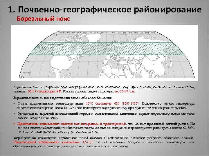 1. Почвенно-географическое районирование Бореальный пояс Бореальная зона - природная зона географического пояса северного полушария