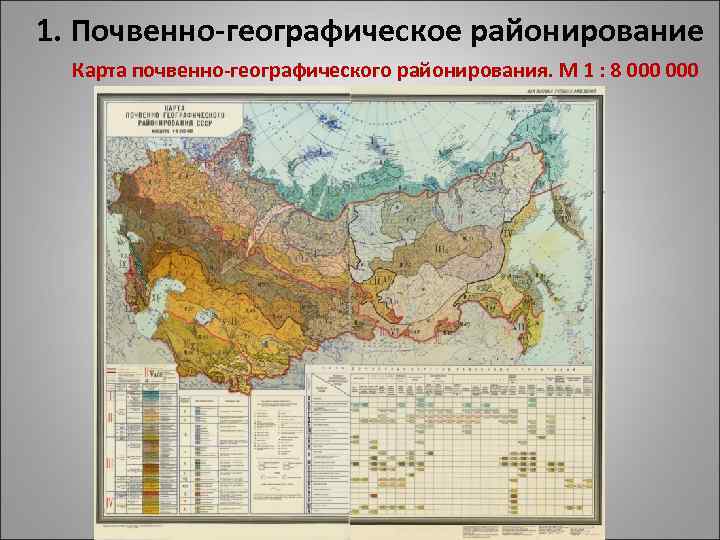 1. Почвенно-географическое районирование Карта почвенно-географического районирования. М 1 : 8 000 