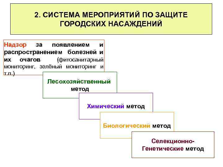 2. СИСТЕМА МЕРОПРИЯТИЙ ПО ЗАЩИТЕ ГОРОДСКИХ НАСАЖДЕНИЙ Надзор за появлением и распространением болезней и