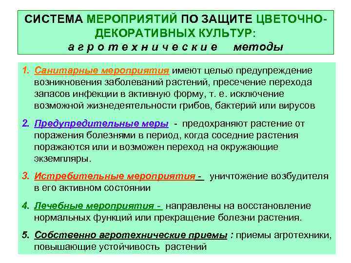 СИСТЕМА МЕРОПРИЯТИЙ ПО ЗАЩИТЕ ЦВЕТОЧНОДЕКОРАТИВНЫХ КУЛЬТУР: а г р о т е х н