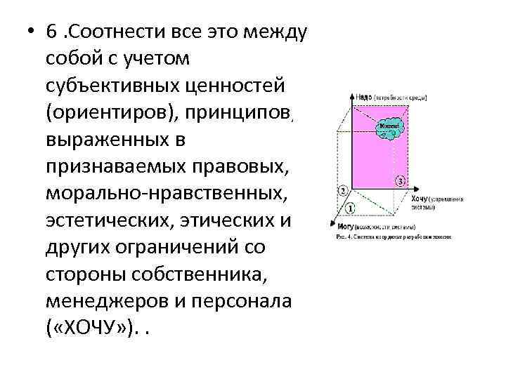  • 6. Соотнести все это между собой с учетом субъективных ценностей (ориентиров), принципов,