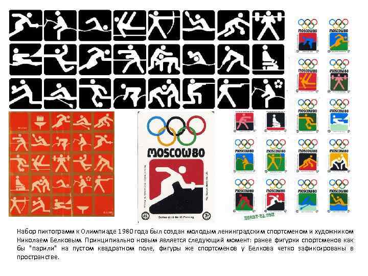 Набор пиктограмм к Олимпиаде 1980 года был создан молодым ленинградским спортсменом и художником Николаем