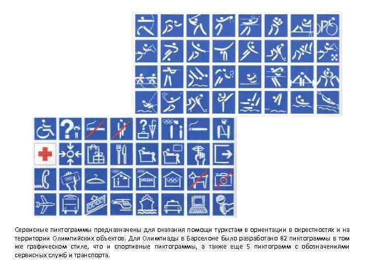 Сервисные пиктограммы предназначены для оказания помощи туристам в ориентации в окрестностях и на территории