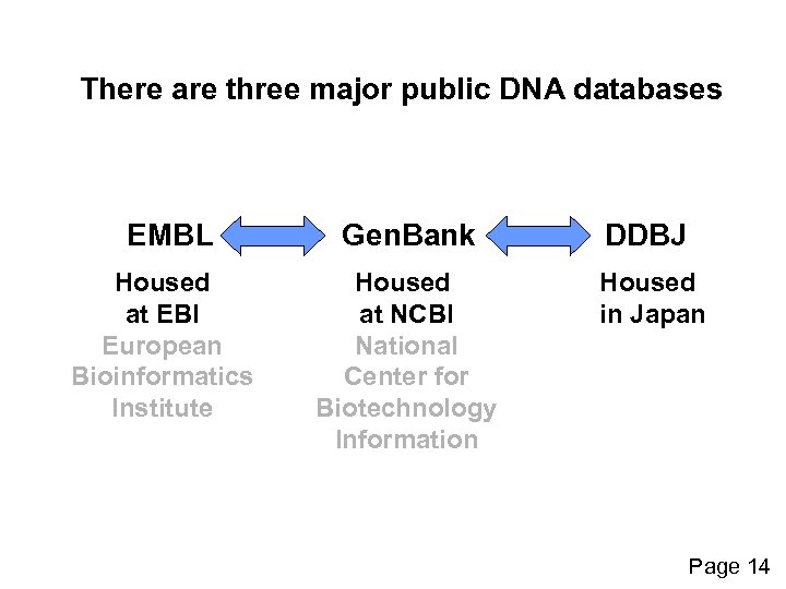 There are three major public DNA databases EMBL Housed at EBI European Bioinformatics Institute