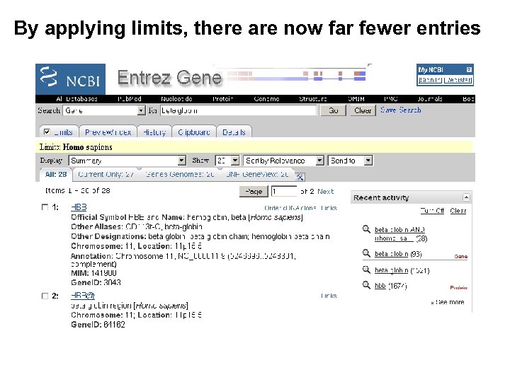 By applying limits, there are now far fewer entries 