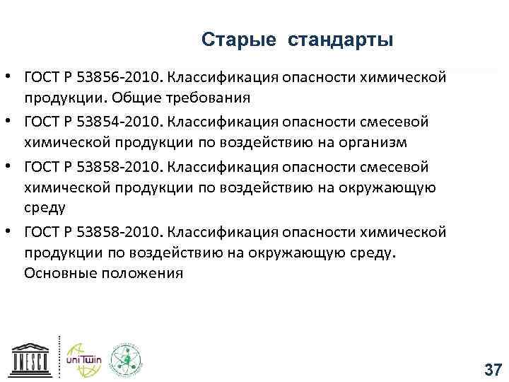 Старые стандарты • ГОСТ Р 53856 -2010. Классификация опасности химической продукции. Общие требования •