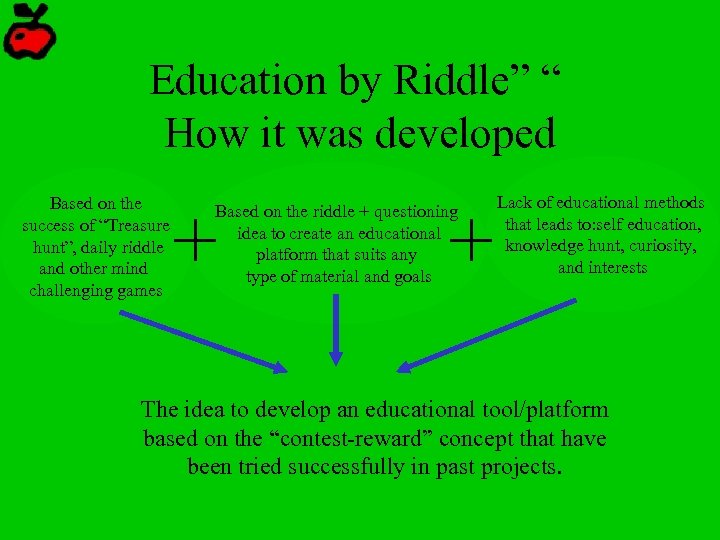 Education by Riddle” “ How it was developed Based on the success of “Treasure