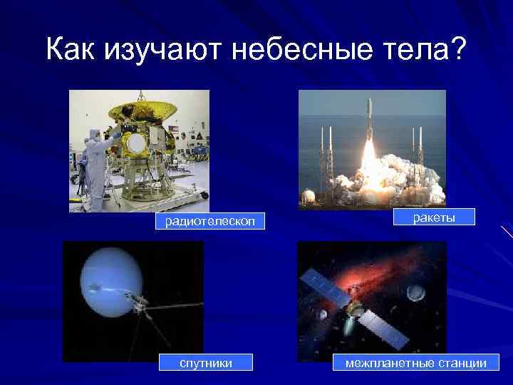 Как изучают небесные тела? радиотелескоп спутники ракеты межпланетные станции 