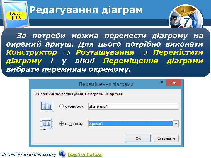 Розділ 4 § 4. 6 Редагування діаграм 7 За потреби можна перенести діаграму на