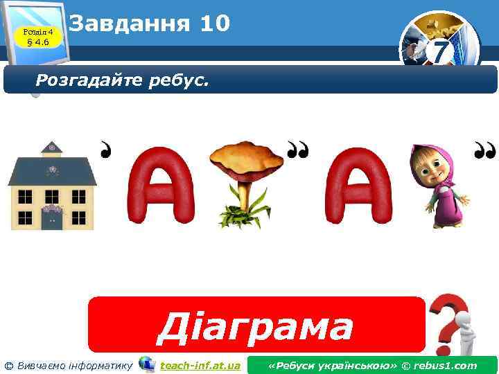 Розділ 4 § 4. 6 Завдання 10 7 Розгадайте ребус. Діаграма © Вивчаємо інформатику