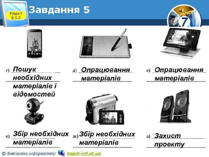 Розділ 5 § 5. 2 Завдання 5 7 Пошук необхідних матеріалів і відомостей Опрацювання