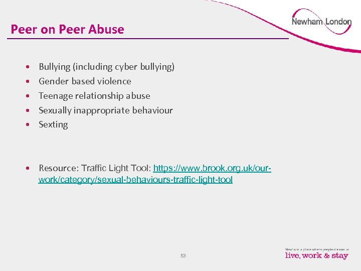 Peer on Peer Abuse • • • Bullying (including cyber bullying) Gender based violence