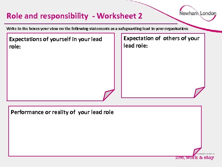 Role and responsibility - Worksheet 2 Write in the boxes your view on the