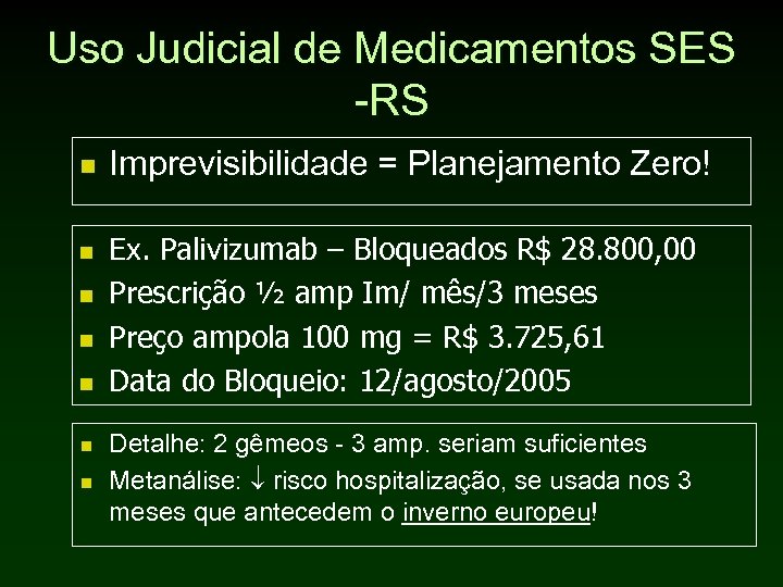 Uso Judicial de Medicamentos SES -RS n n n n Imprevisibilidade = Planejamento Zero!