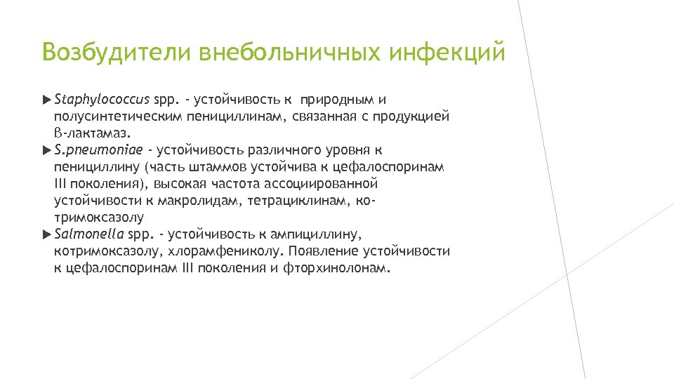 Возбудители внебольничных инфекций Staphylococcus spp. - устойчивость к природным и полусинтетическим пенициллинам, связанная с