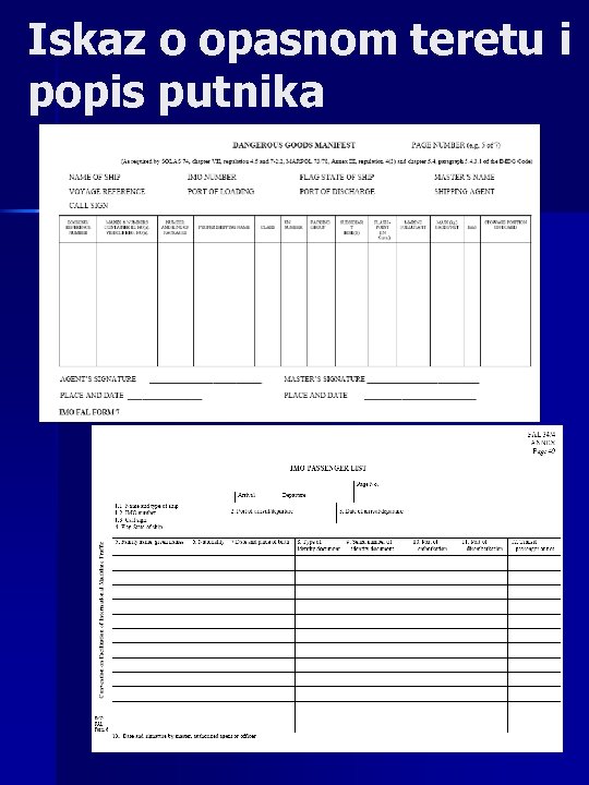 Iskaz o opasnom teretu i popis putnika 