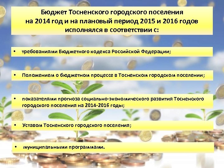 Бюджет Тосненского городского поселения на 2014 год и на плановый период 2015 и 2016