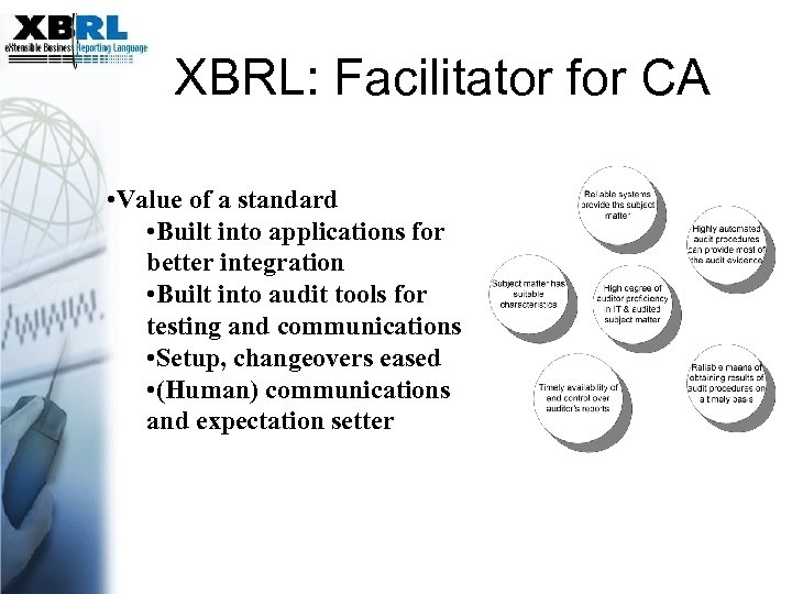 XBRL: Facilitator for CA • Value of a standard • Built into applications for