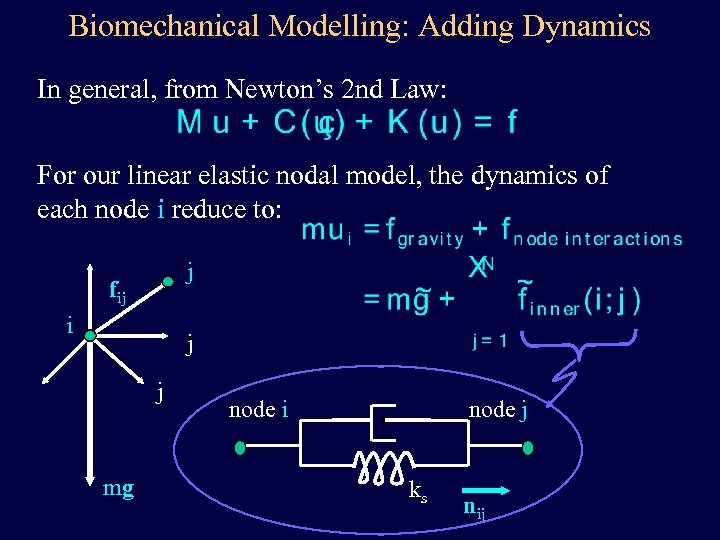 Biomechanical Modelling: Adding Dynamics In general, from Newton’s 2 nd Law: For our linear